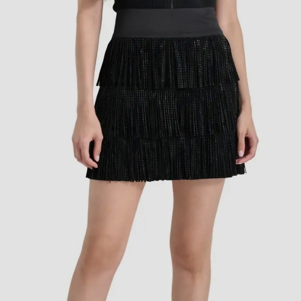 DKNY Studded Fringle Miniskirt
